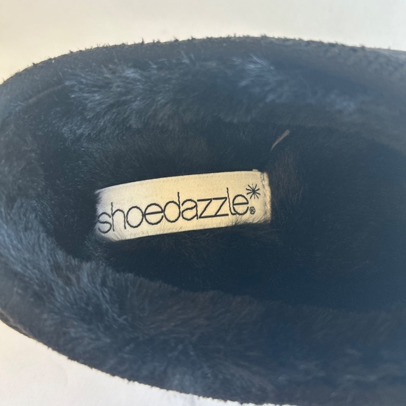 New Shoe Dazzle Black Suede Faux Fur Lining Slippers size 7 - Picture 10 of 11